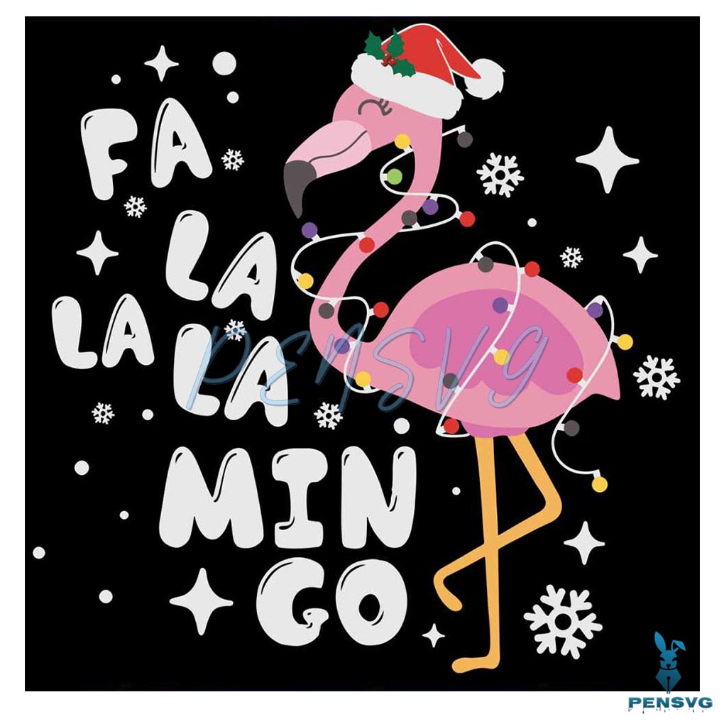 Flamingo Santa Christmas Lights SVG Graphic Design File