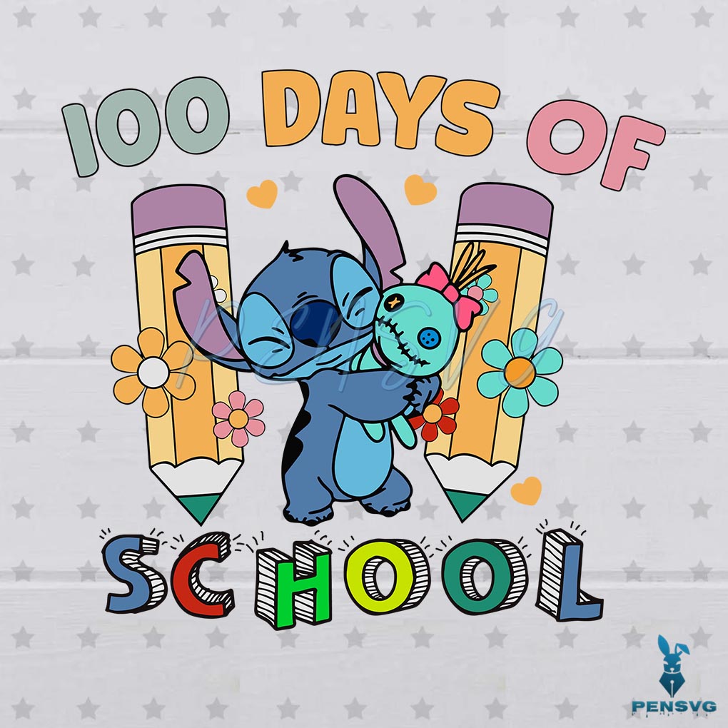 Floral 100 Days Of School Cute Stitch SVG