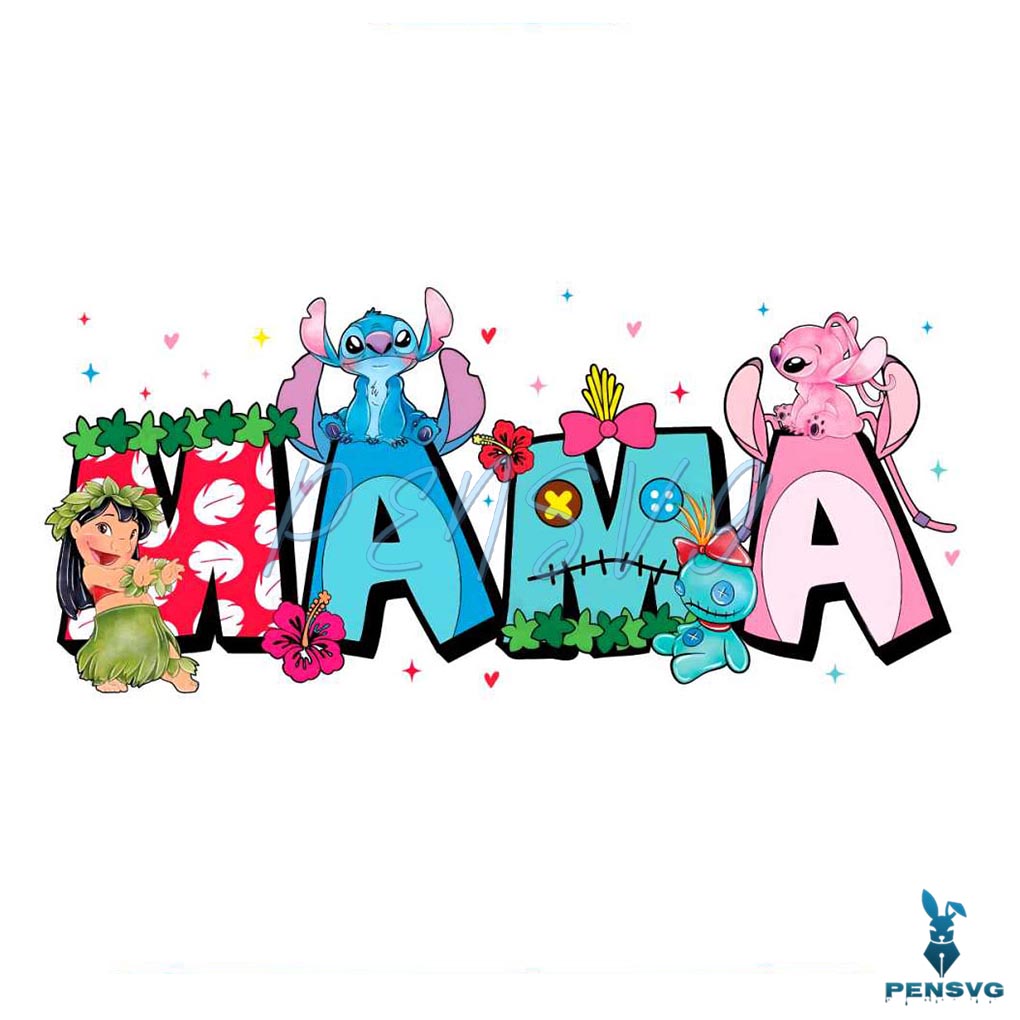Floral Disney Mama Stitch Friends PNG