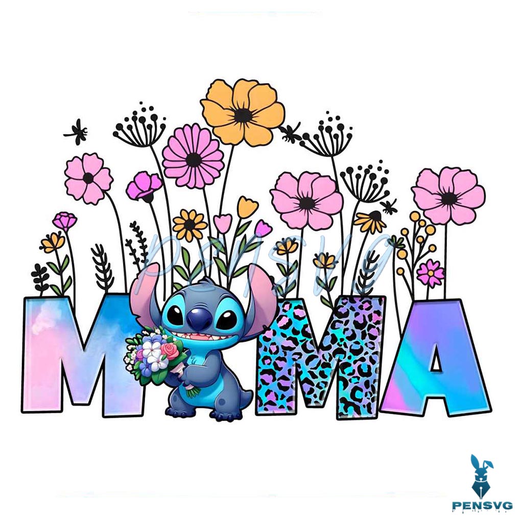 Floral Mama Stitch Happy Mothers Day PNG