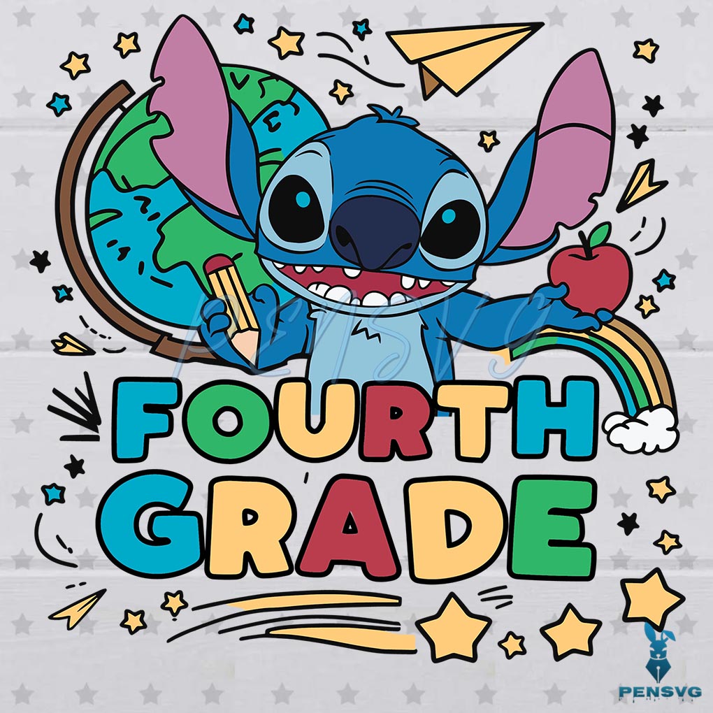 Fourth Grade Cartoon Cute Stitch School Back Svg