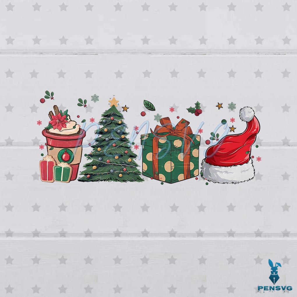 Free Christmas Trees Santa Hat Coffee PNG