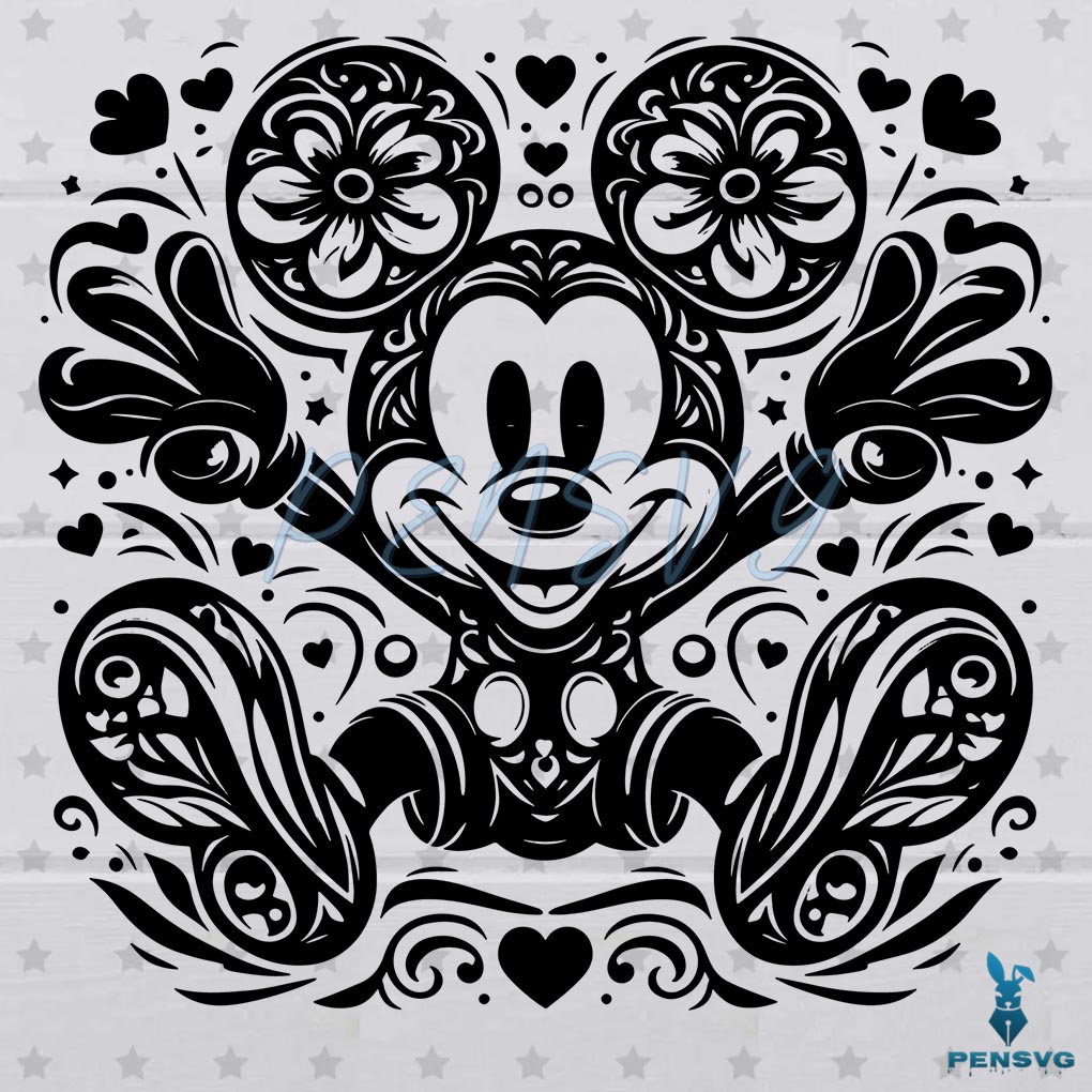 Free Floral Mickey Mouse Cartoon Character SVG