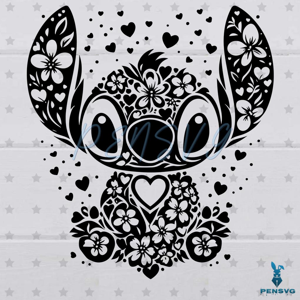 Free Floral Stitch Cartoon Character SVG