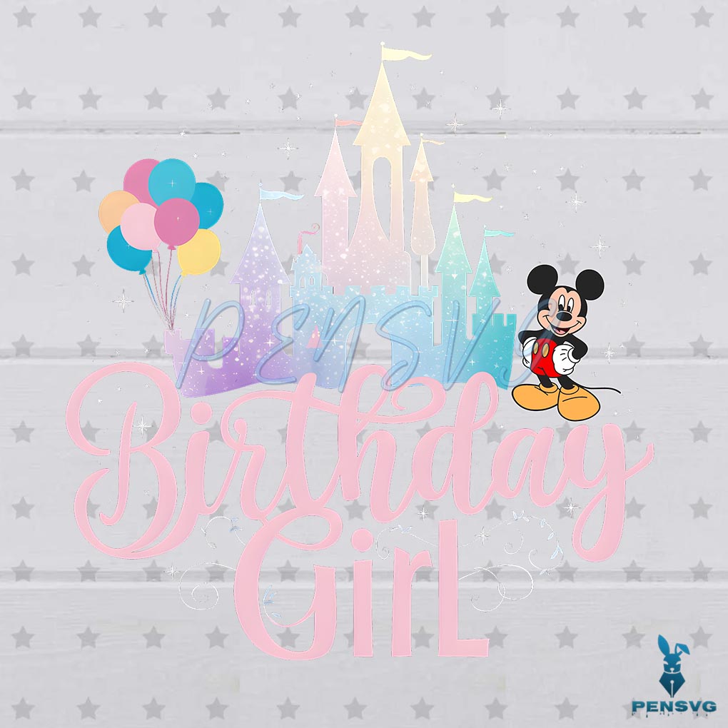 Free Funny Birthday Girl Mickey Castle PNG