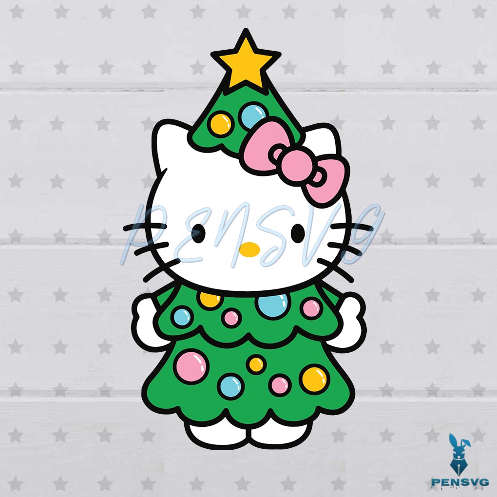 Free Funny Christmas Tree Hello Kitty SVG