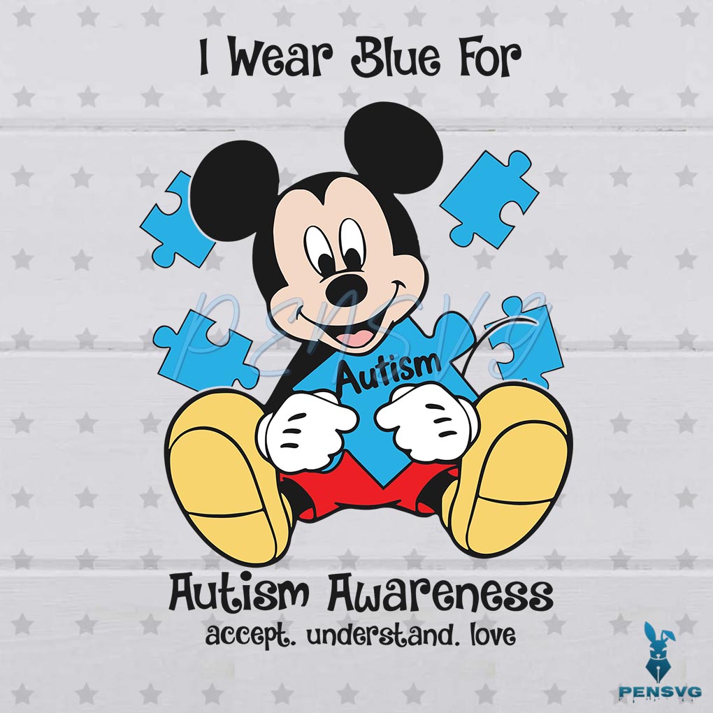 Free Mickey I Wear Blue For Autism Awareness SVG