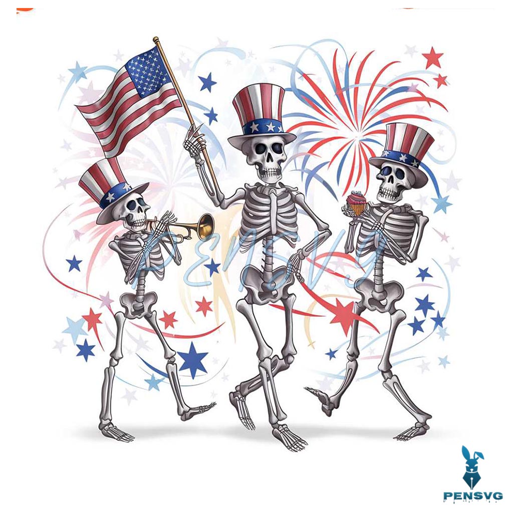 Freedom Dancing Skeleton Funny 4th of July Retro PNG