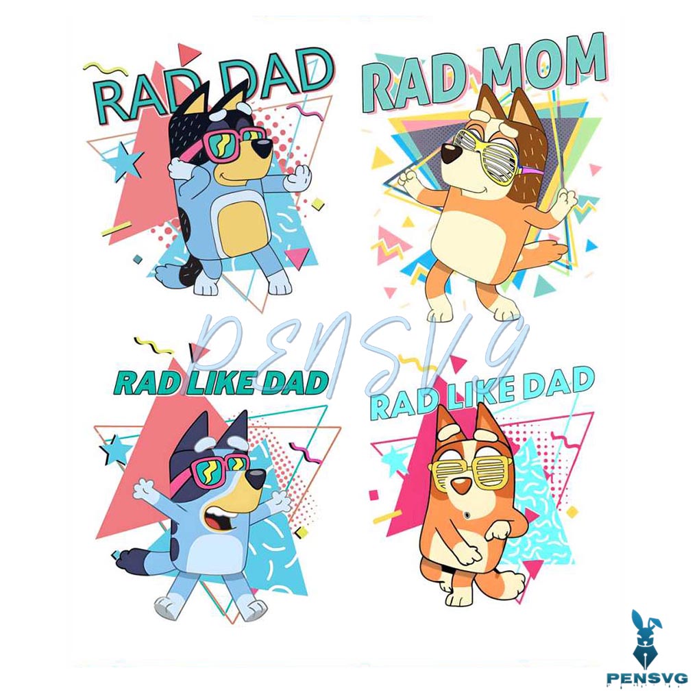 Funny Bluey Rad Dad PNG Bundle Sublimation Download