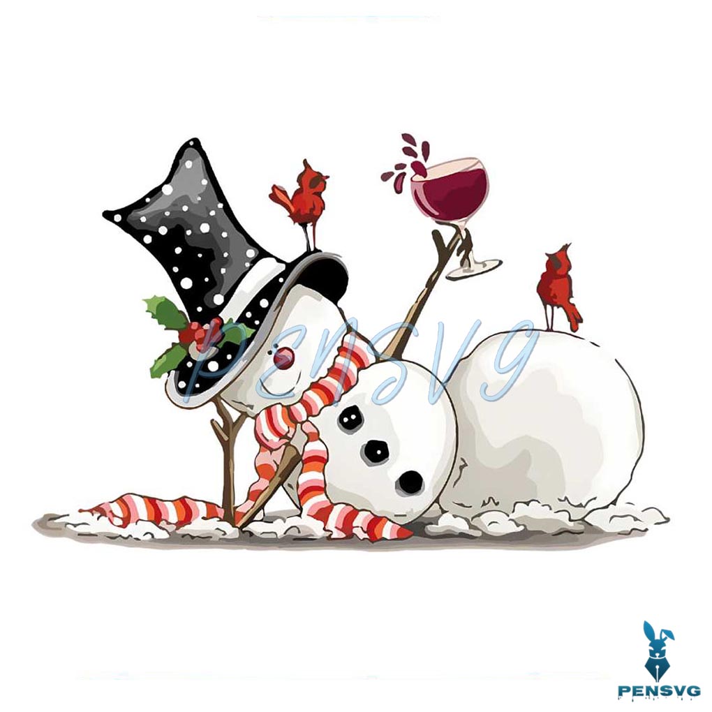 Funny Christmas Snowman With Wine PNG Download