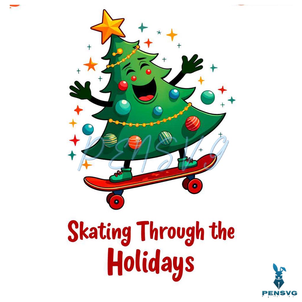 Funny Christmas Tree Skating Through The Holiday Png