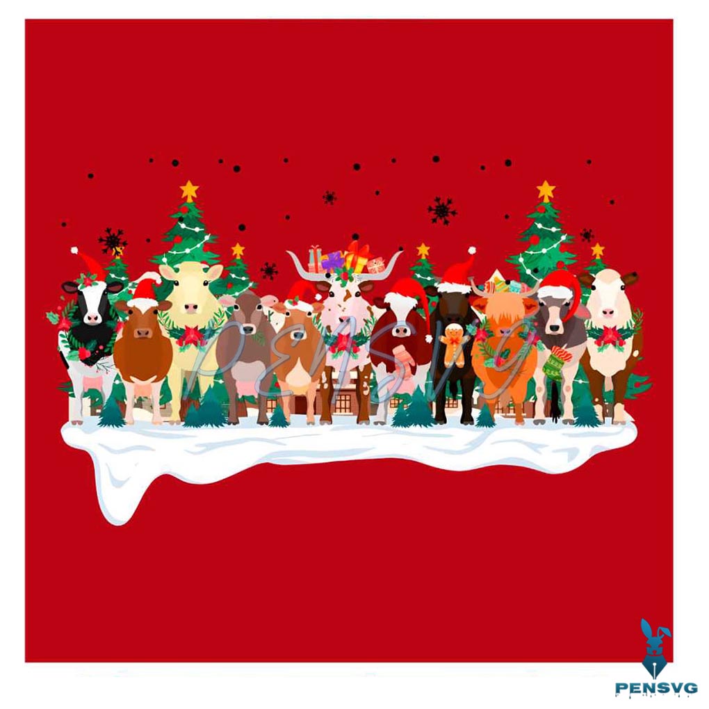 Funny Farmer Farm Christmas Cow Santa Hat PNG Download