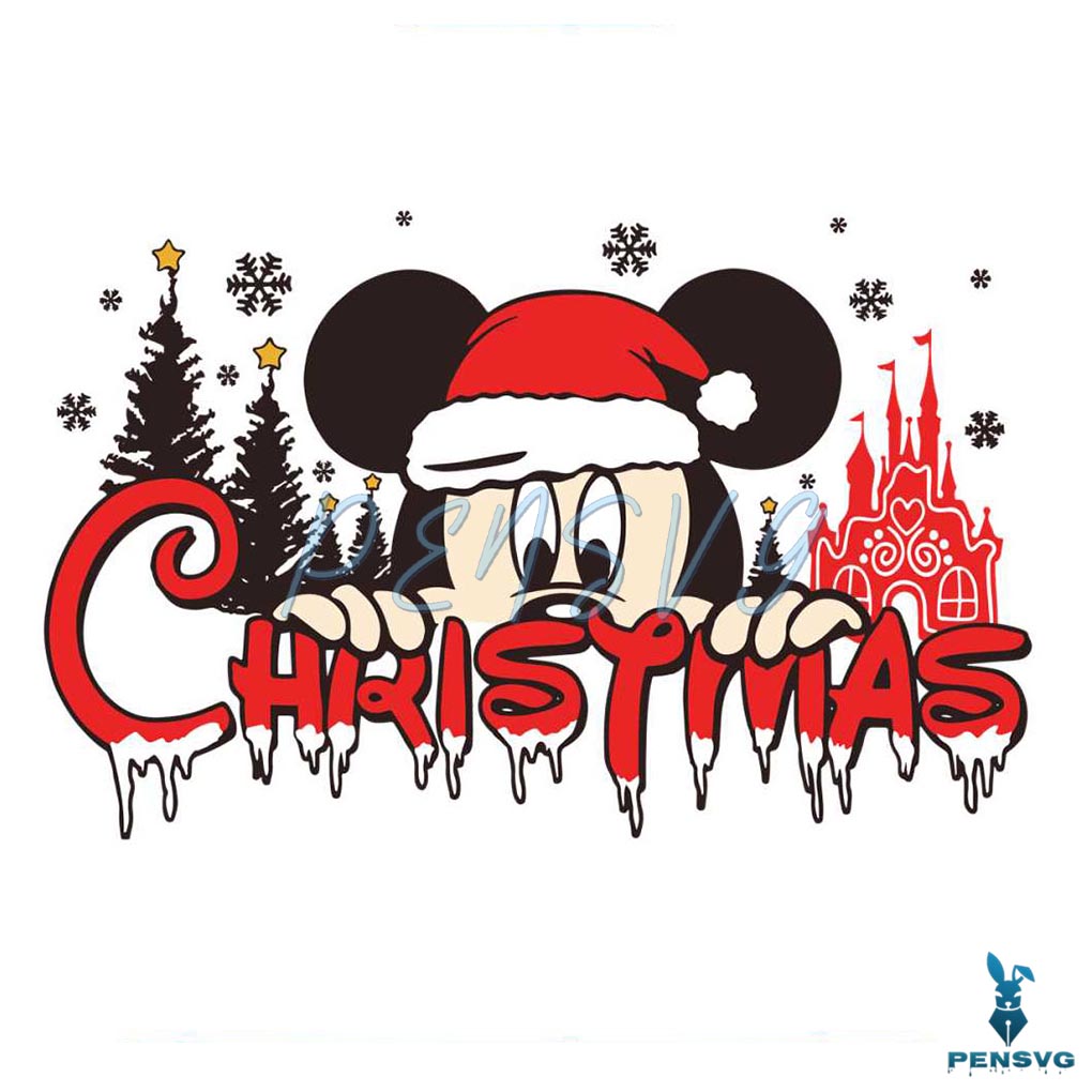 Funny Mickey Christmas Disney Castle SVG File For Cricut