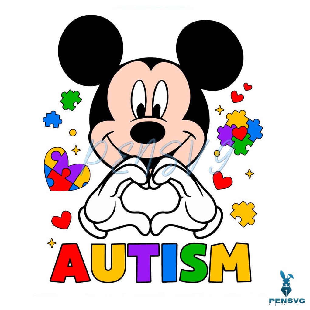 Funny Mickey Heart Hand Autism Awareness SVG