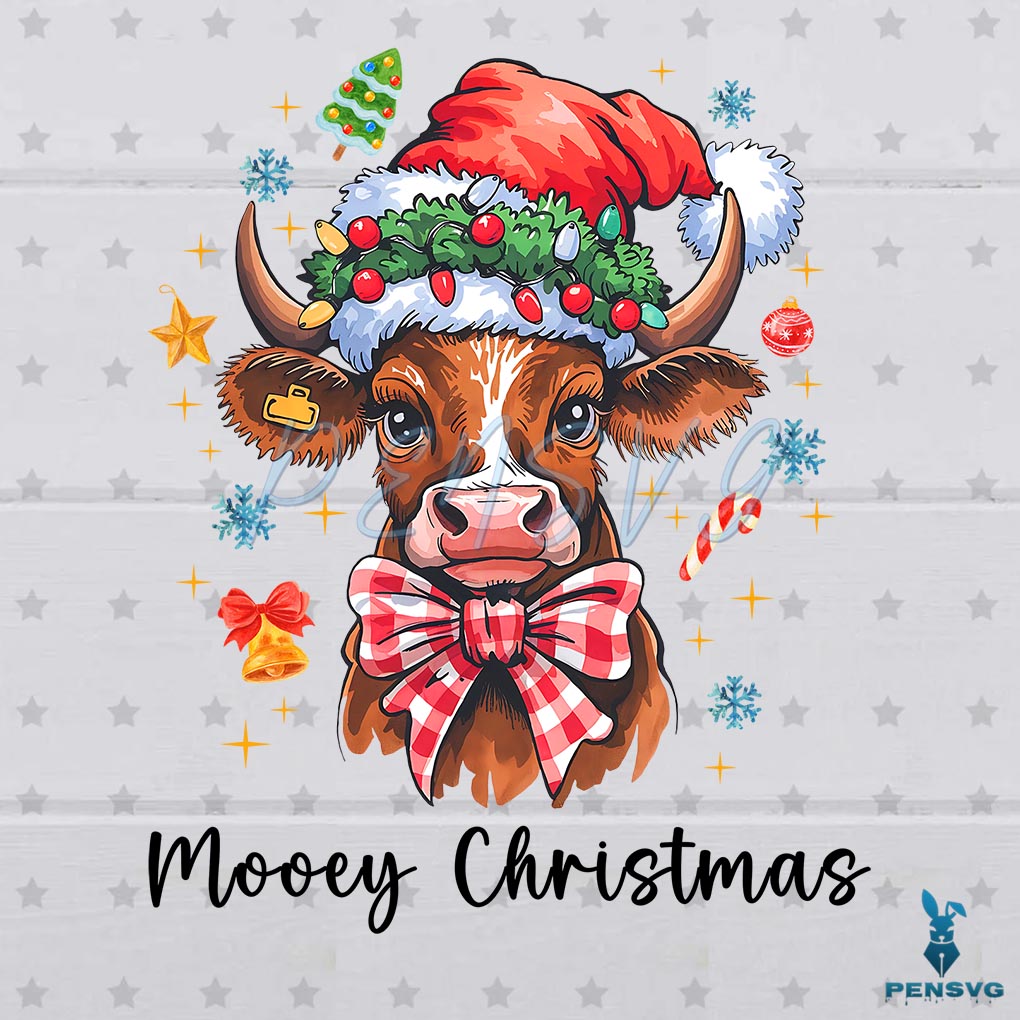 Funny Mooey Christmas Coquette Cow Santa Hat Png
