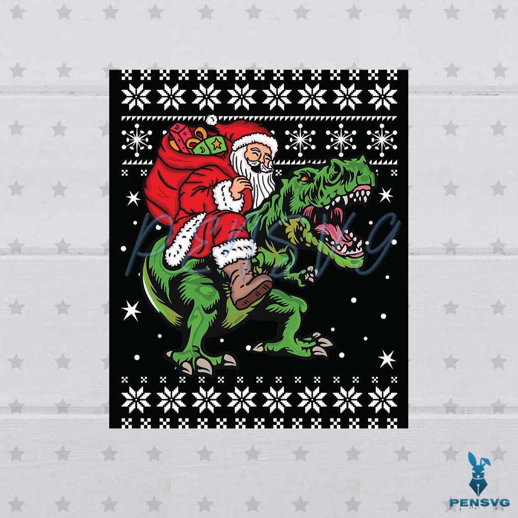 Funny Santa Dinosaur Ugly Christmas Sweater Svg Cutting Files