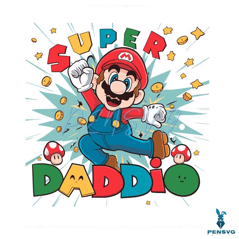 Funny Super Daddio Mario Cartoon SVG