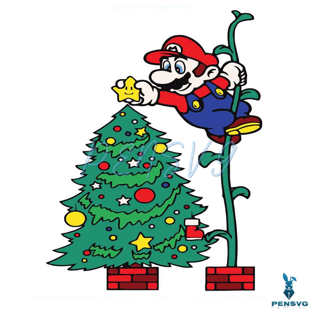 Funny Super Mario Christmas Tree SVG Graphic Design File