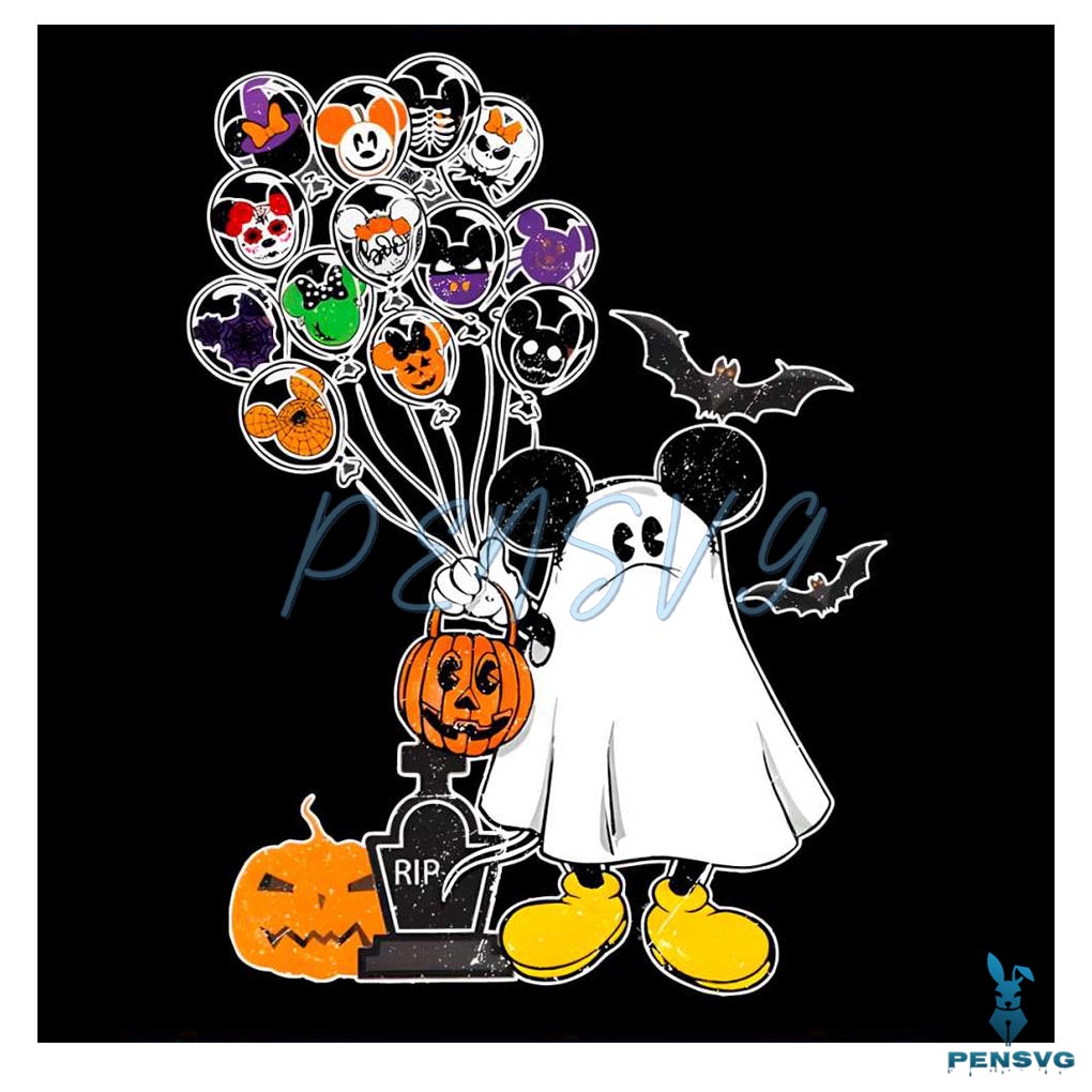 Ghost Mickey Balloons Spooky Vibe PNG Download File