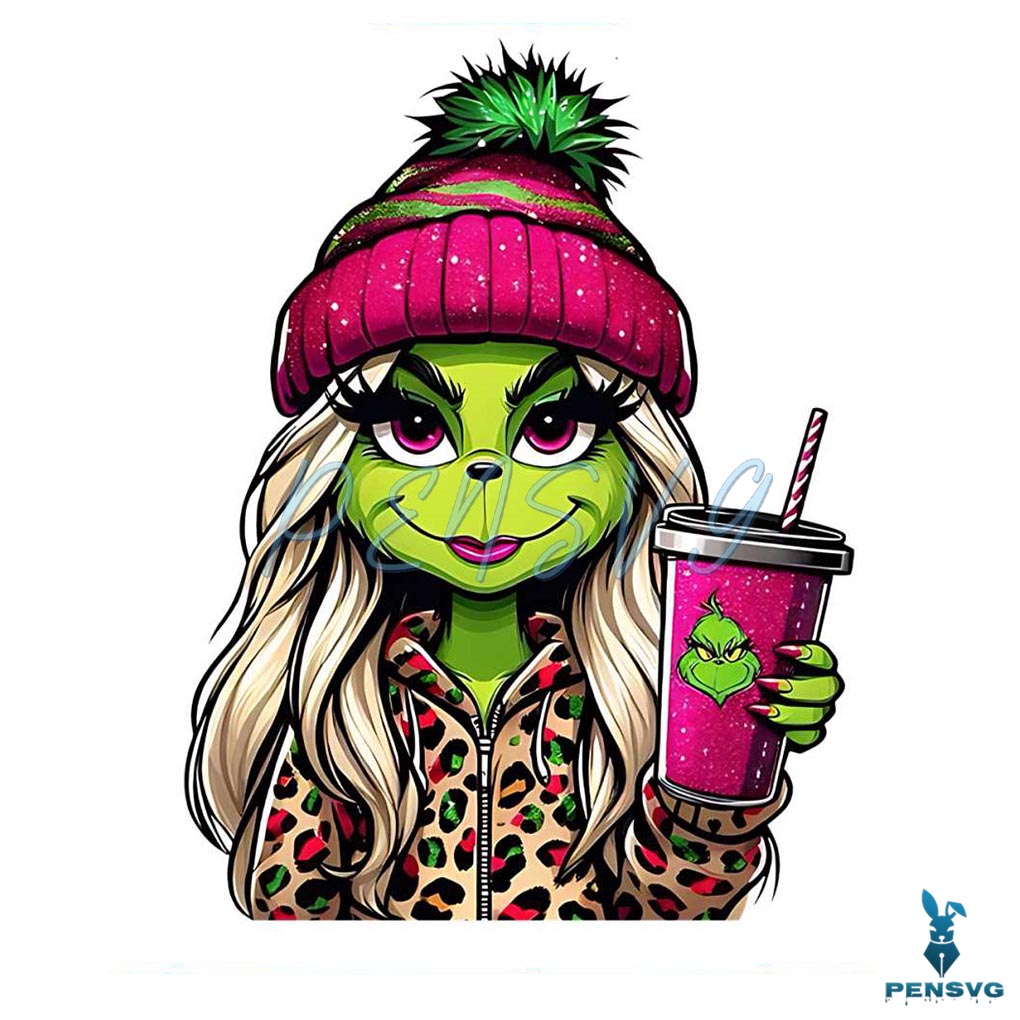 Glitter Girl Grinch Cute Coffee PNG