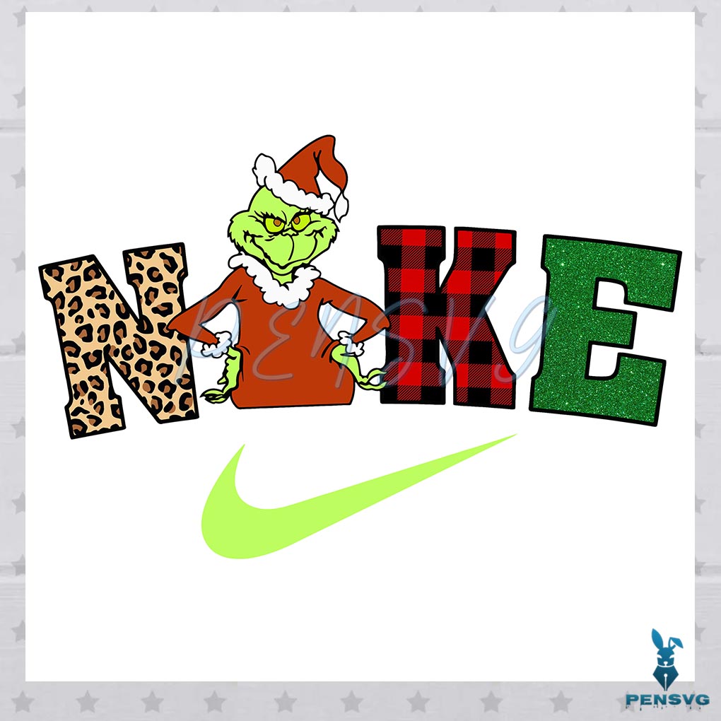 Grinch Christmas Snow Nike Logo Gift Wrap PNG Download