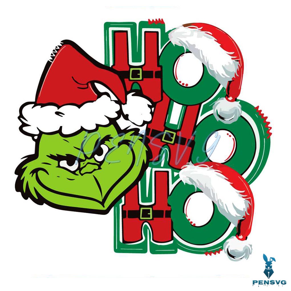 Grinch Face Ho Ho Ho Santa Hat SVG Graphic Design File