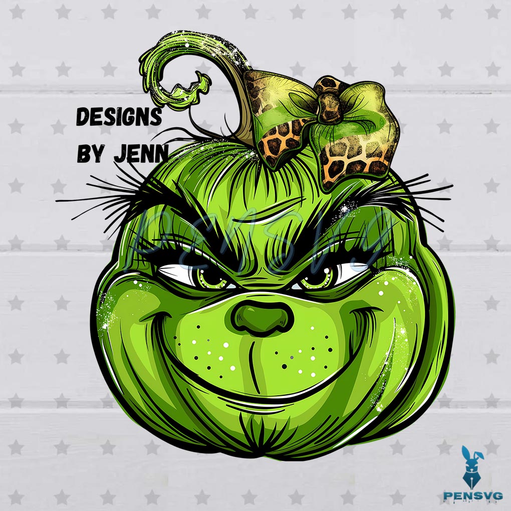 Grinch Face Pumpkin Leopard Png Sublimation