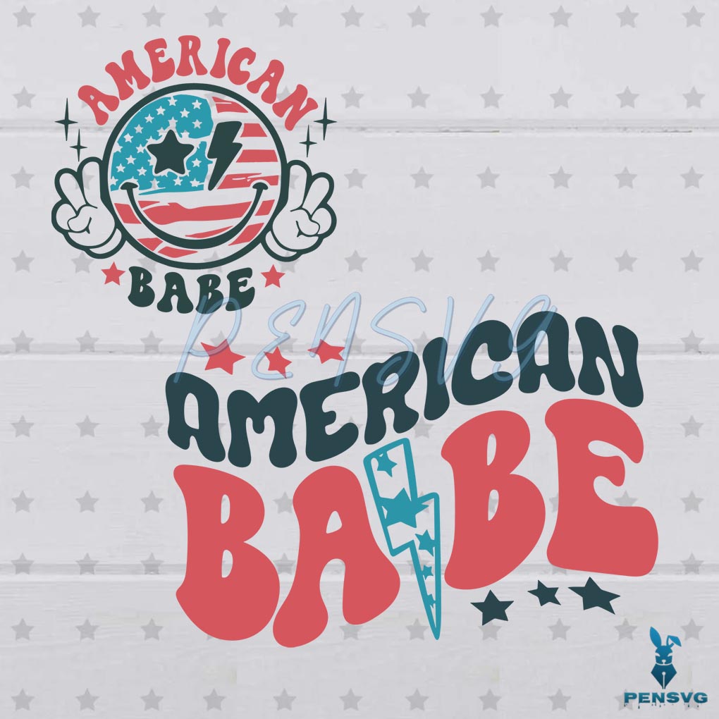Groovy 4th of July American Babe USA Flag Smiley Face SVG