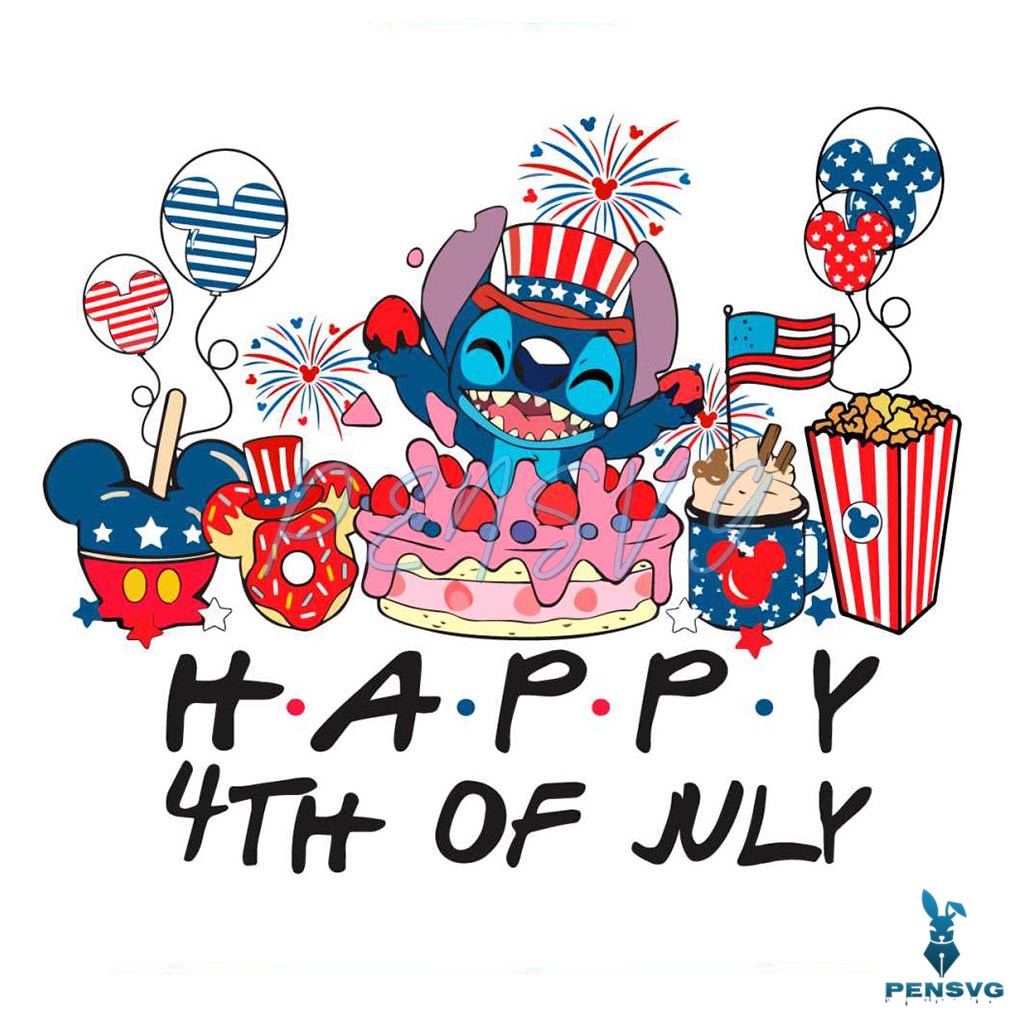 Groovy Stitch Happy 4th Of July PNG