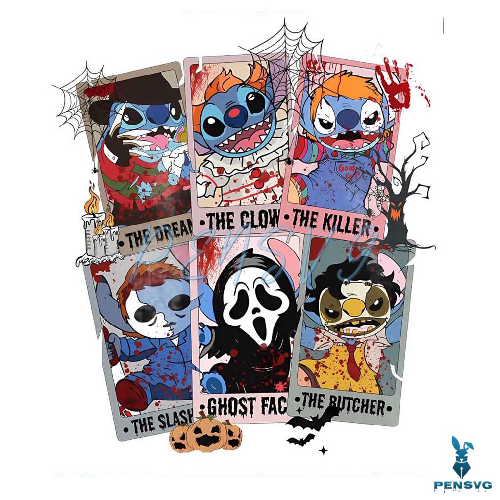 Halloween Stitch Horror Characters Tarot Card PNG Download