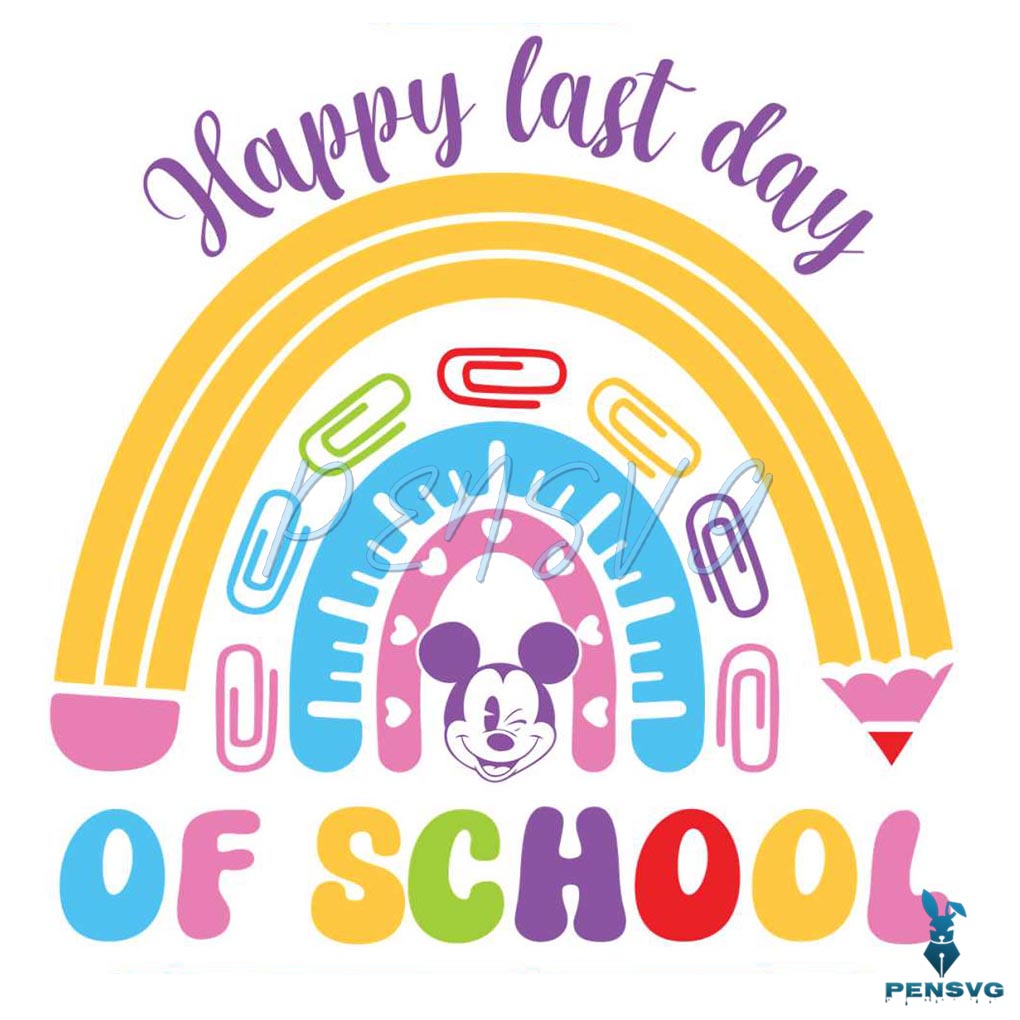 Happy Last Day Of School Mickey Rainbow PNG