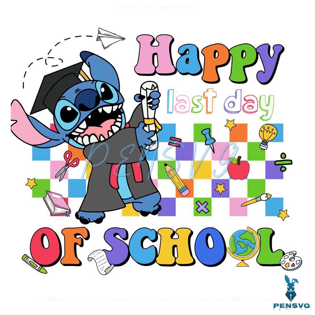 Happy Last Day Of School Stitch Graduate PNG