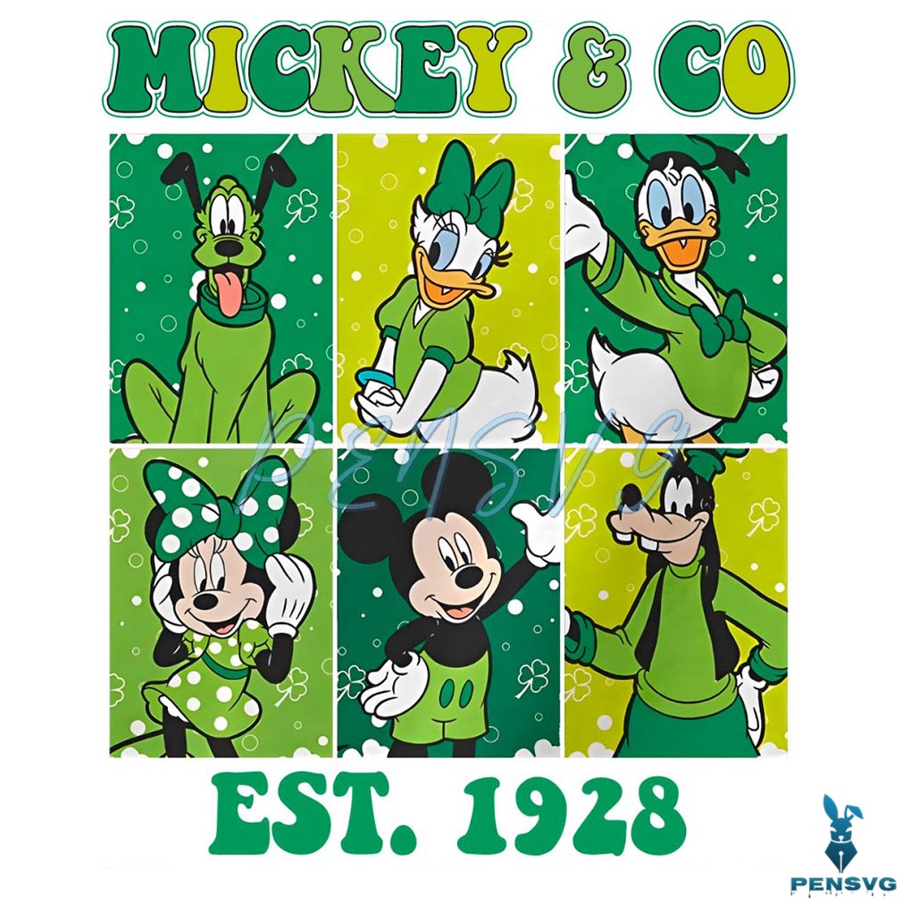 Happy St Patricks Day Mickey And Co Est 1928 PNG