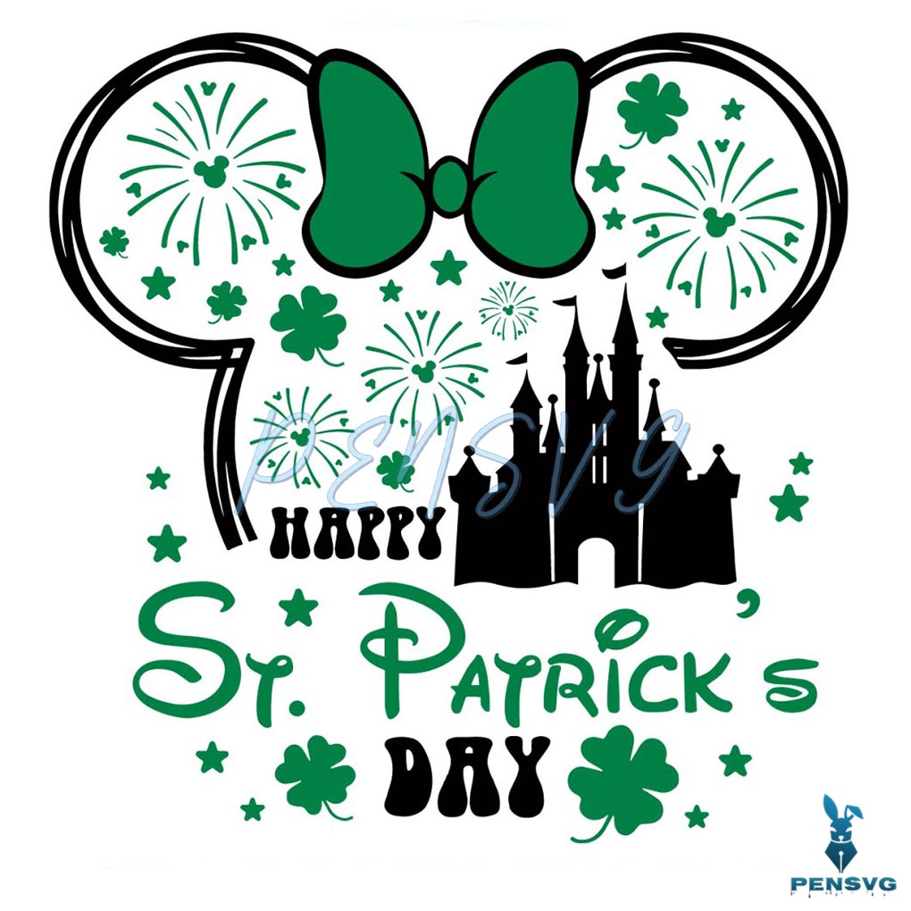 Happy St Patricks Day Minnie Head Castle SVG