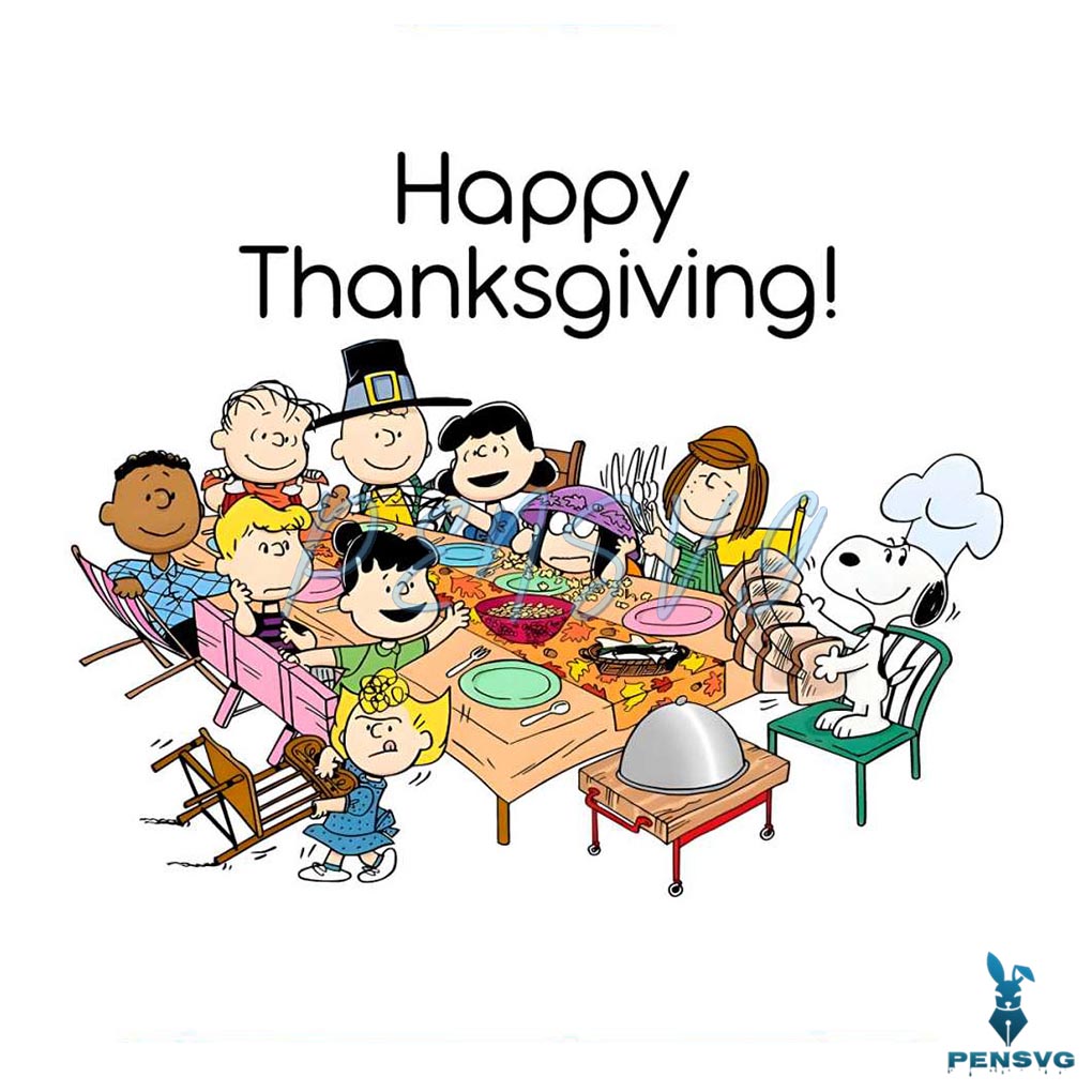 Happy Thanksgiving Snoopy Family Party PNG Download