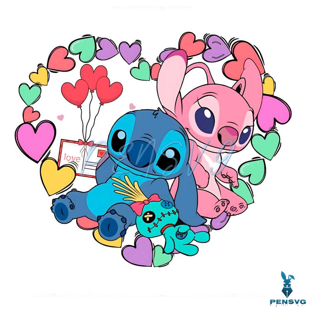 Happy Valentines Day Stitch And Angle PNG