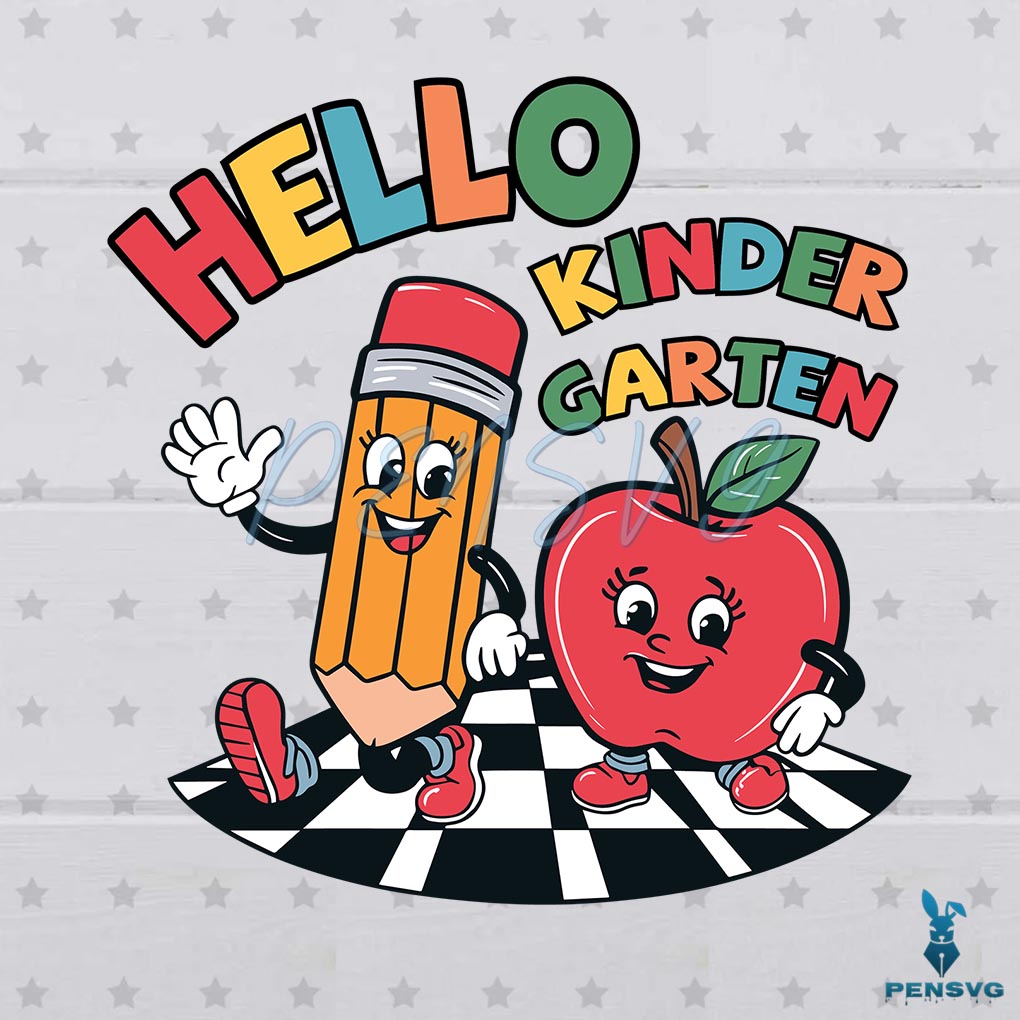 Hello Kindergarten Pencil And Apple Friends SVG
