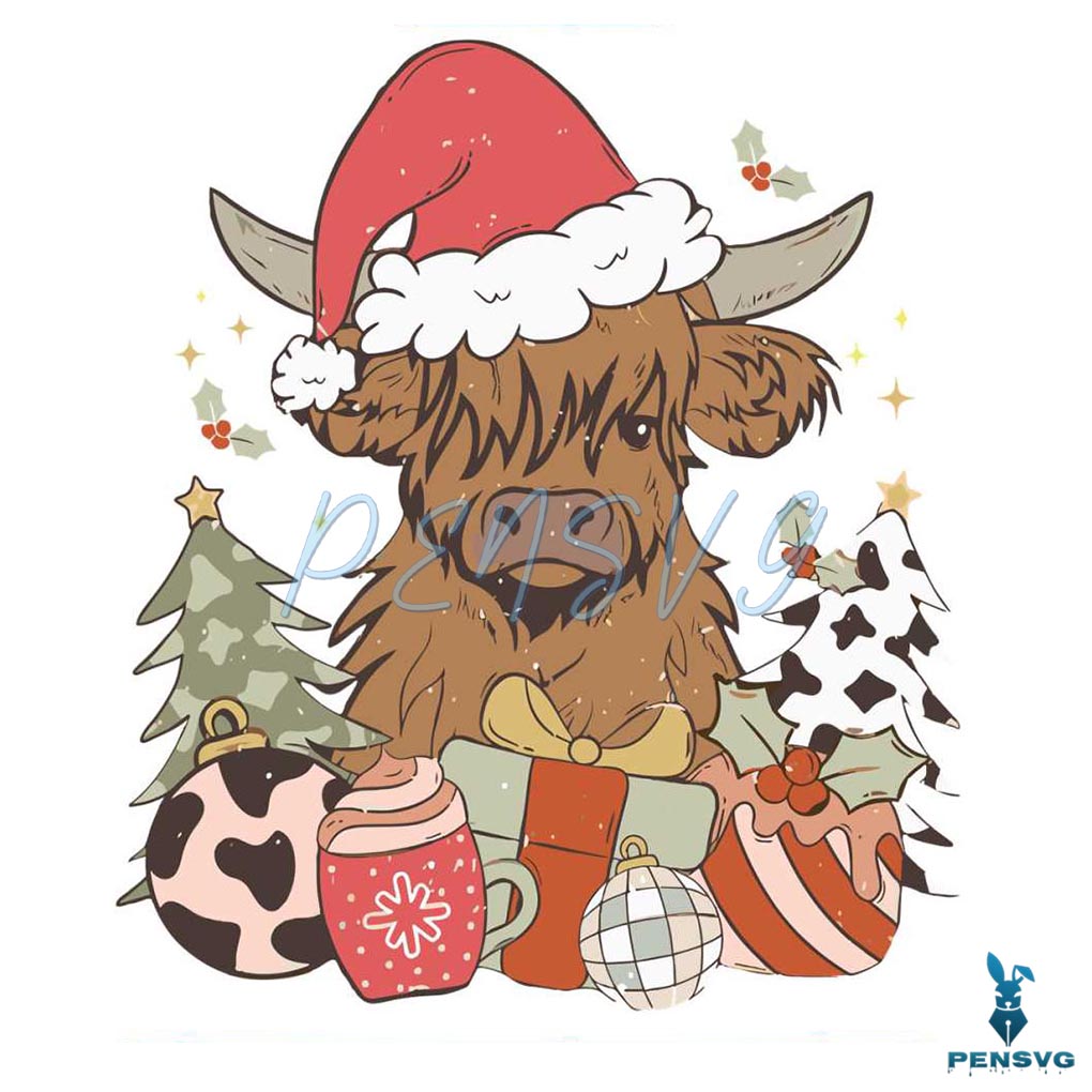 Highland Cow Christmas Santa Gift SVG Digital Cutting File