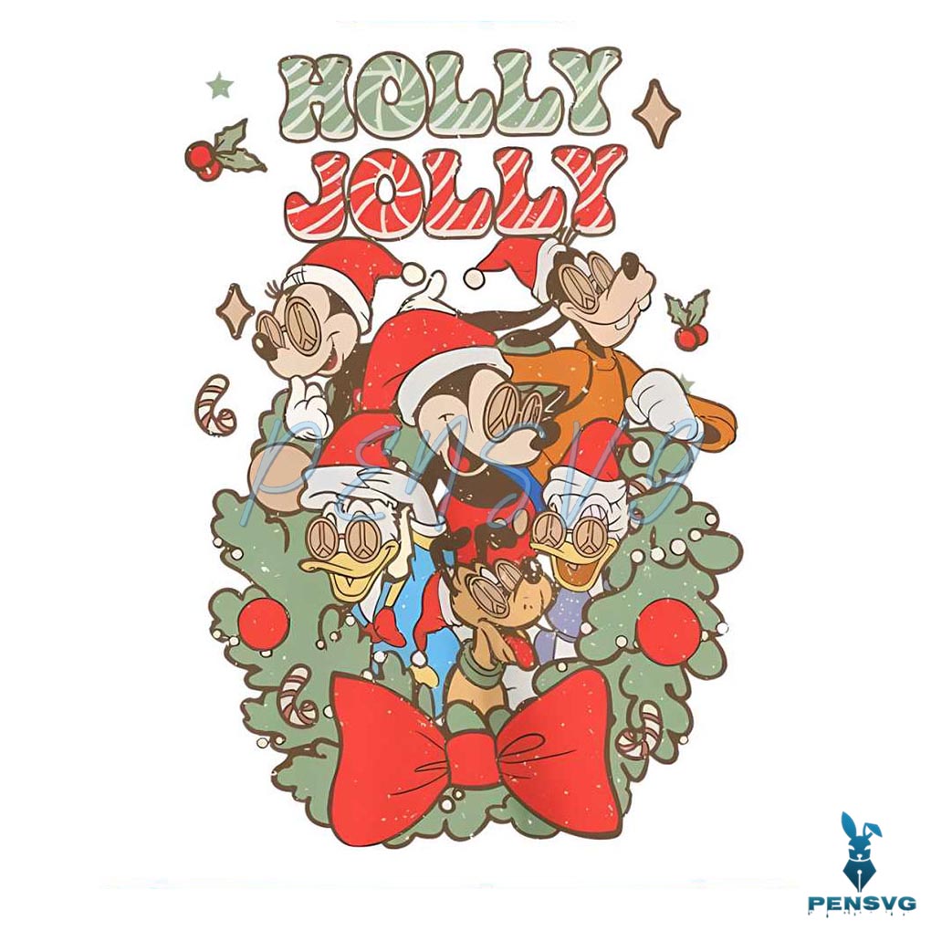 Holly Jolly Christmas Wreath Disney Mickey PNG Download