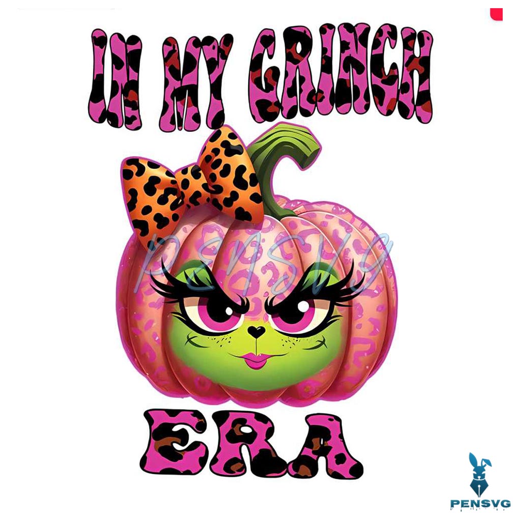 In My Grinch Era Pink Leopard Pumkin Grinch Face Png