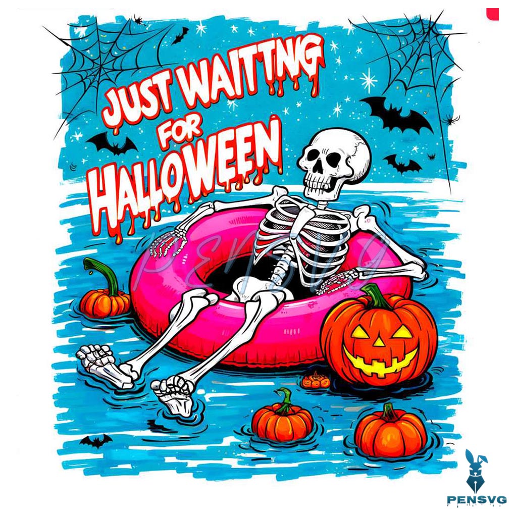 Just Waiting For Halloween Skeleton Summer PNG