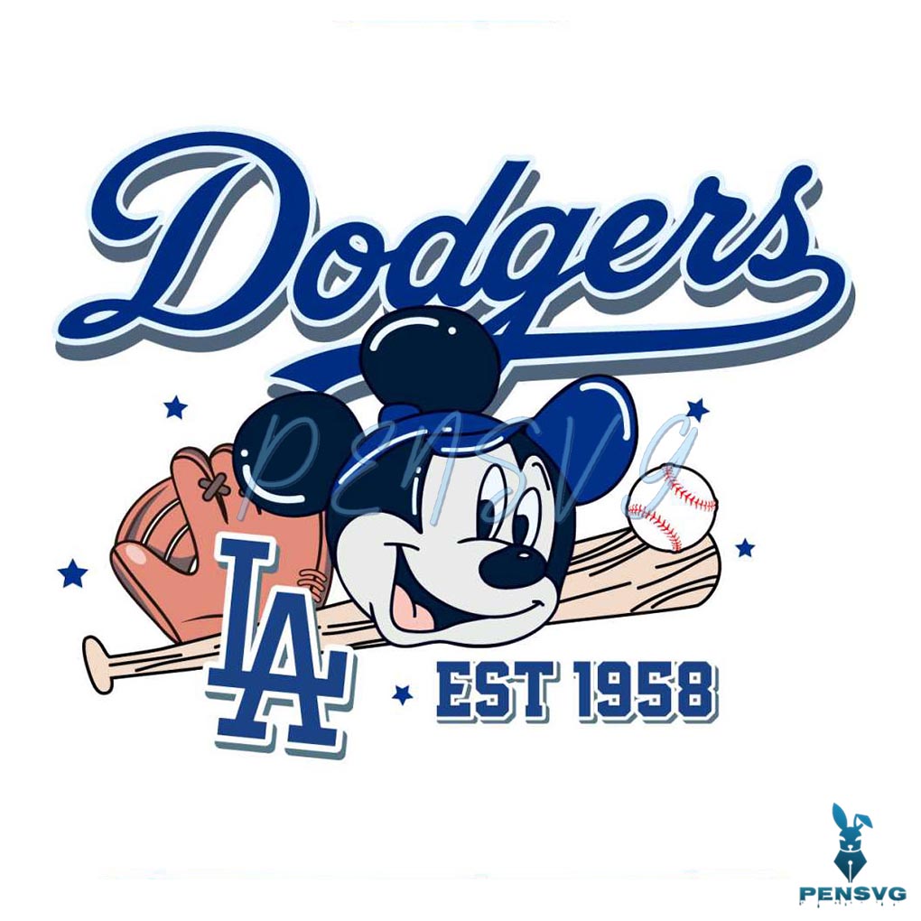 LA Dodgers Est 1958 Mickey Baseball SVG
