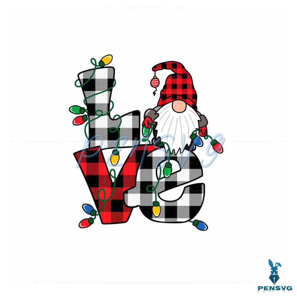 Love Christmas Gnome SVG Buffalo Plaid Cutting Files