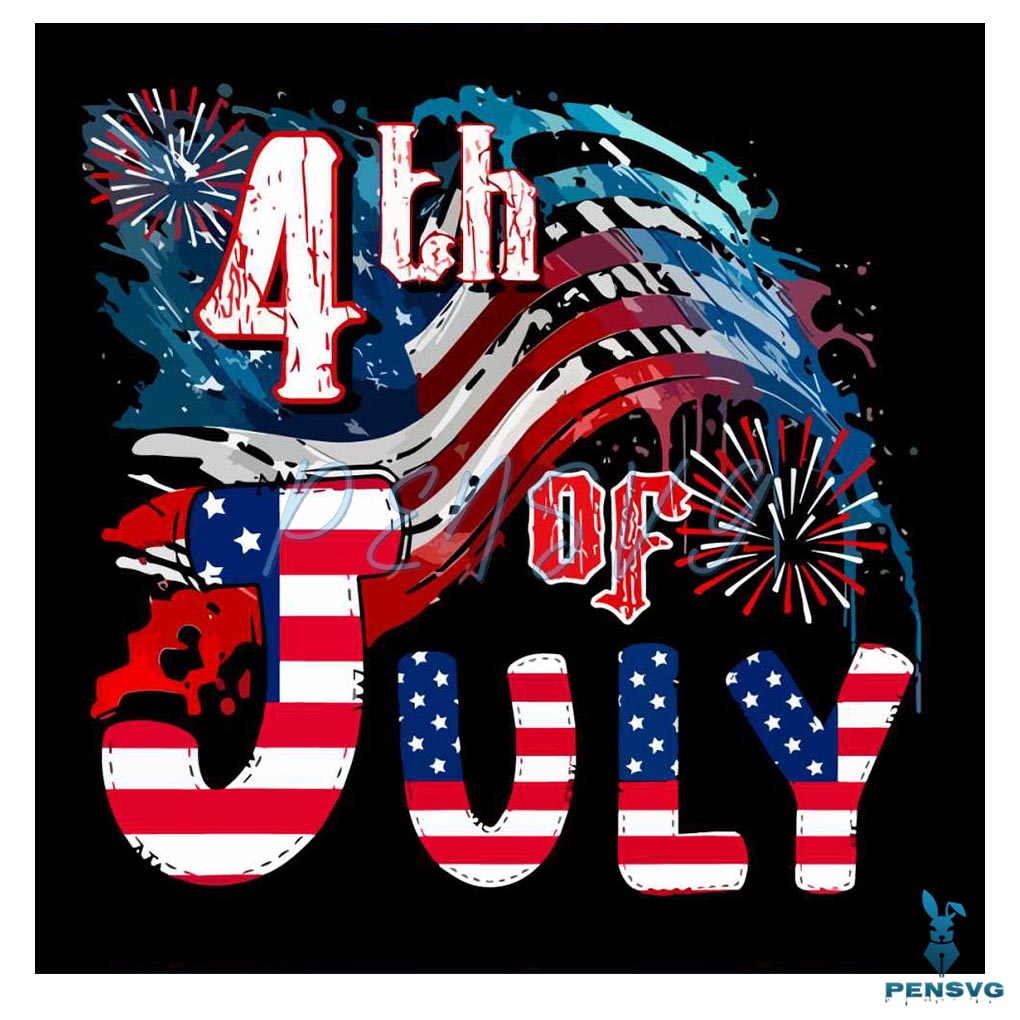 Lovely Fireworks Happy 4th Of July US Flag PNG Silhouette File