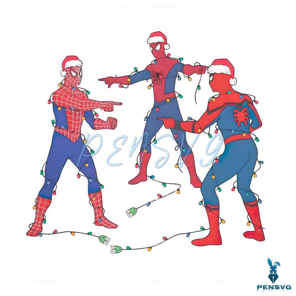 Marvel Three Spiderman Meme Santa Christmas Light PNG