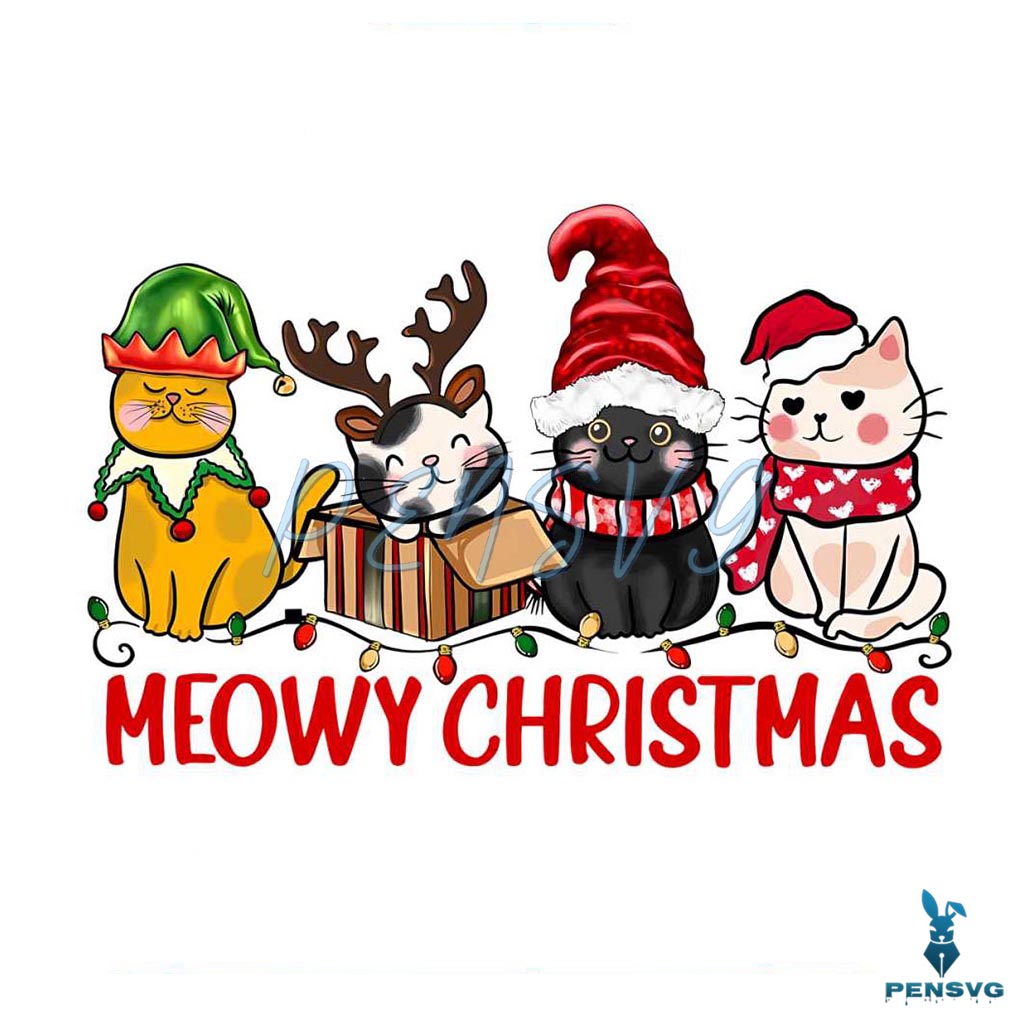 Meowy Christmas Happy Cat Year PNG Sublimation Download