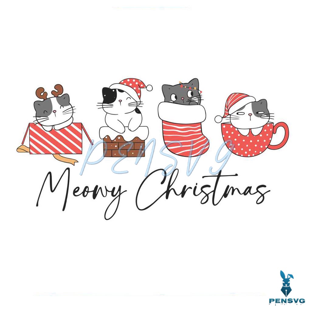 Meowy Christmas Santa Gift SVG Cutting Digital File