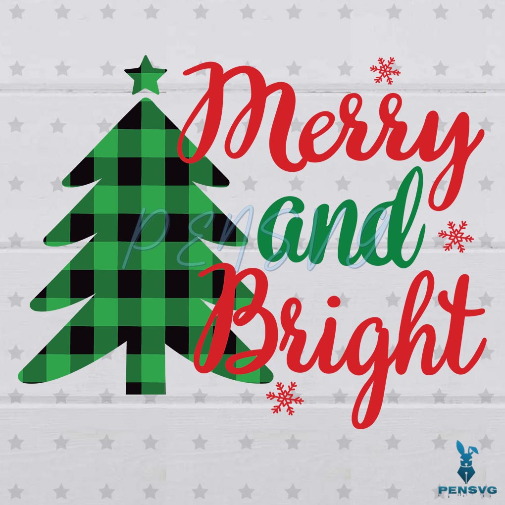 Merry And Bright Christmas Tree Plaid SVG Digital Cutting File