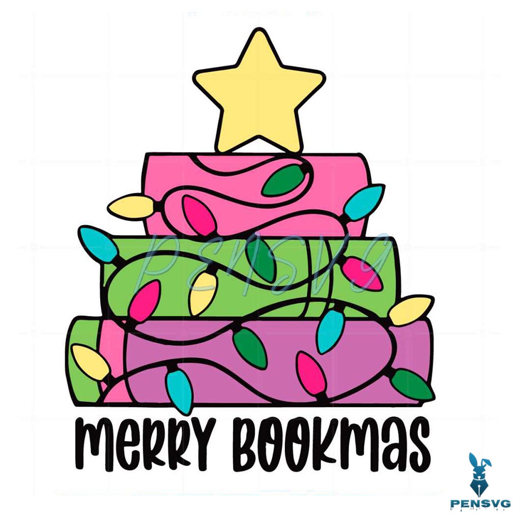Merry Bookmas Christmas Book Tree Svg Graphic Designs Files