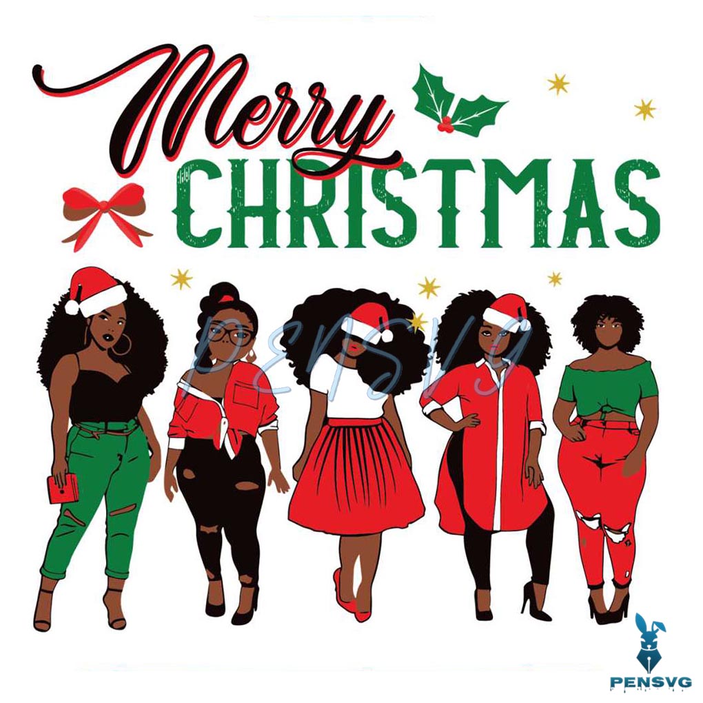 Merry Christmas Afro Messy Bun Black Girl SVG